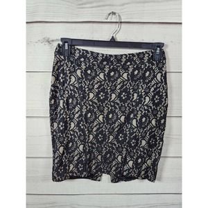 Express Womens Pencil Skirt Lace Overlay Floral Lined Slit Back Zip Black Size 6